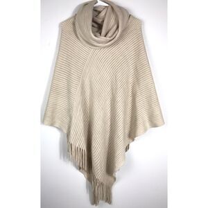 Cream Cowl Neck Fringed Poncho size small medium